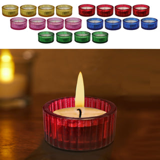 4x Teelichthalter Glas Farbwahl Ø5x3cm Teelichtglas Kerzenglas Windlicht Glasgefäß Tischdekoration Kerze Adventsdeko Teelichthalterung