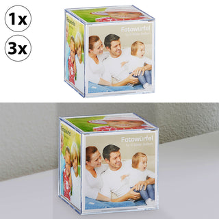 1/3x Fotowürfel 9x9 cm Kunststoff Würfel Multifotowürfel Foto Cubus Geschenkverpackung