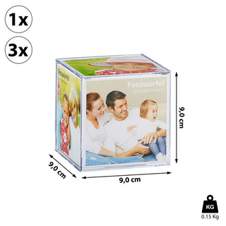 1/3x Fotowürfel 9x9 cm Kunststoff Würfel Multifotowürfel Foto Cubus Geschenkverpackung