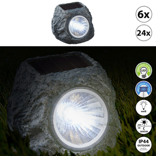 6/24x Solarlampe Set Steinoptik schwarz 6,5x6x5cm Polyresin Gartenleuchte Wegleuchte Akkubetrieben Solarpaneel