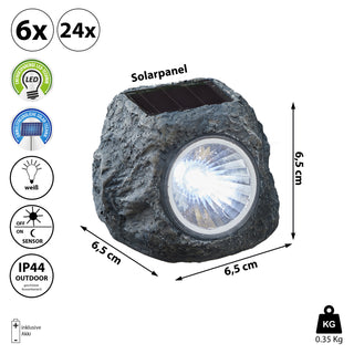 6/24x Solarlampe Set Steinoptik schwarz 6,5x6x5cm Polyresin Gartenleuchte Wegleuchte Akkubetrieben Solarpaneel