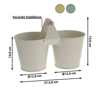 Übertopf doppelt mit Henkel verzinktes Stahlblech 14x14cm weiß 2 Töpfe Blumentopf Pflanztopf Topf für Blumen Kräuter Pflanzen