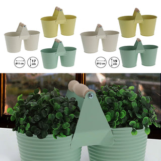 Übertopf doppelt mit Henkel verzinktes Stahlblech 14x14cm weiß 2 Töpfe Blumentopf Pflanztopf Topf für Blumen Kräuter Pflanzen