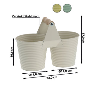 Übertopf doppelt mit Henkel verzinktes Stahlblech 14x14cm weiß 2 Töpfe Blumentopf Pflanztopf Topf für Blumen Kräuter Pflanzen