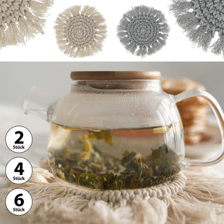 2/4/6x Makramee Untersetzer beige/grau Ø10cm Boho-Design Tischset Platzset rund Baumwolle Dekoset