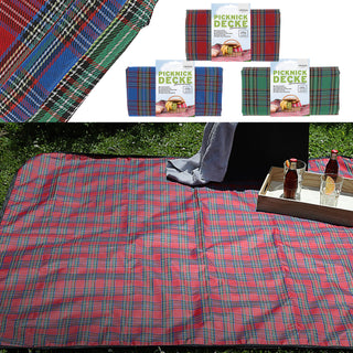 Picknickdecke Beschichtung wasserabweisend 150x130 rot/blau/grün Polyester Polyethylen Decke Karomuster rechteckig Outdoordecke
