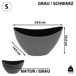 Deko Schale oval grau/schwarz|Schiefernoptik Größenwahl Kunststoff Pflanzschale Snackschale Obstschale