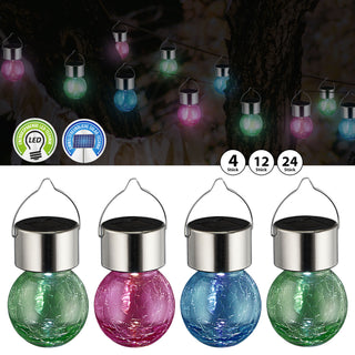 4/12/24x LED Solarleuchte Crackle pink blau hellgrün 9x13cm Glas Edelstahl Plastik Leuchtkugel