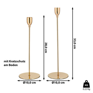 Kerzenständer Shiny Gold 28/33cm Eisen Kratzschutz Stabkerzenhalter Halter Metallständer Kerzenleuchter