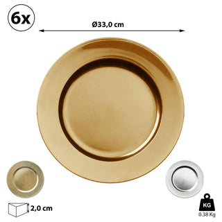 Dekoteller 6er Set Tablett PVC gold/gold glitter/silber  Ø 33cm Platzteller Kerzenteller Tischdekoration