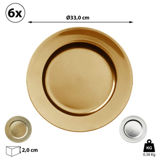 Dekoteller 6er Set Tablett PVC gold/gold glitter/silber  Ø 33cm Platzteller Kerzenteller Tischdekoration