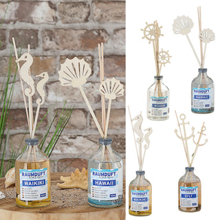 Raumduft 'Sylt' 100ml 4 Rattanstäbe 2 Dekostäbe 5x21cm Glas Duftaroma Diffuser Duftspender Zimt Gewürznelken Lavendel