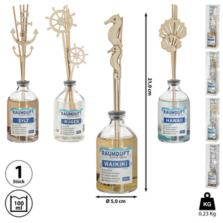 Raumduft 'Sylt' 100ml 4 Rattanstäbe 2 Dekostäbe 5x21cm Glas Duftaroma Diffuser Duftspender Zimt Gewürznelken Lavendel
