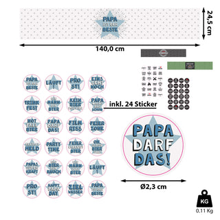 Bierkasten Banderole verschiedene Sprüche Papier L140cm DIY Bastelset für Bierkiste 24 Sticker Männergeschenk