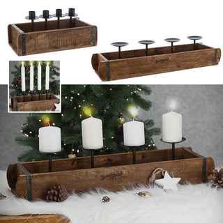 Holzkiste Ziegelform Kerzenständer Altholz 30x15cm/58x12cm Upcycling Buche Used Look Kiste Box Holzbox Stabkerzen