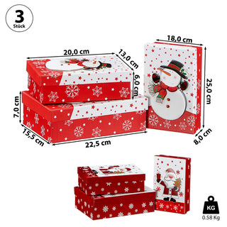 Boxenset 3er Set 'Nikolaus/Schneemann' 3D-Optik 3 Größen Karton Weihnachtsgeschenke Geschenkboxen Schachteln Boxen Verpackung