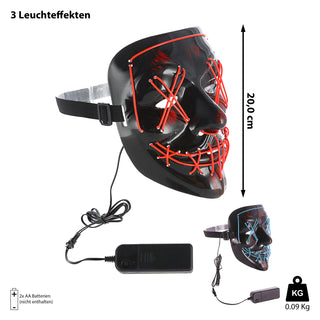 LED Hallowen Maske Lichteffekte rot/blau 18x20x9cm 2xAA Batterie 3 Leuchtvarianten Vollgesichtsmaske Leuchtmaske
