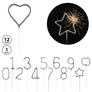 12x Wunderkerze 0-9/Kleeblatt/Stern/Herz 18cm Brenndauer 30-35 sek. Feuerwerkskörper Tortenstecker Partydeko Sternspitzer