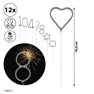 12x Wunderkerze 0-9/Kleeblatt/Stern/Herz 18cm Brenndauer 30-35 sek. Feuerwerkskörper Tortenstecker Partydeko Sternspitzer