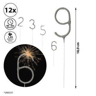 12x Wunderkerze 0-9/Kleeblatt/Stern/Herz 18cm Brenndauer 30-35 sek. Feuerwerkskörper Tortenstecker Partydeko Sternspitzer