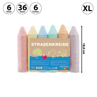 6/24x XL Straßenkreide Set H18cm rot gelb blau grün orange lila geschrinkt Malkreide Kreidestangen