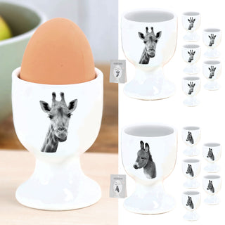 Eierbecher 'Giraffe/Esel' 6er Set Porzellan weiß 5x7cm weiß Halter für Eier Aufdruck Tiermotiv