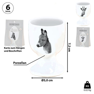 Eierbecher 'Giraffe/Esel' 6er Set Porzellan weiß 5x7cm weiß Halter für Eier Aufdruck Tiermotiv