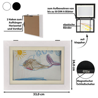 Bilderrahmen aufklappbar weiß/schwarz 24x33x3cm MDF für 50 Bilder DIN A4 Magnetverschluss Aufhängung horizontal vertikal