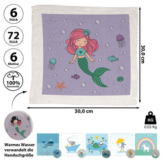 6/72x Magisches Handtuch 6 Motive 30x30cm Baumwolle Waschlappen Zaubertuch Zauberhandtuch Tuch