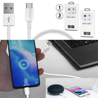 1/3x USB-C Schnellladekabel 1m/2m 5V 2A 10Watt 100-200HZ Kunststoff weiß Datenkabel Ladekabel USB-Kabel