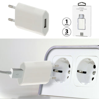 1/3x USB-A Schnellladegerät 5V 1A 20Watt 220V 56-60HZ Kunststoff weiß Netzteil Netzstecker Netzladeadapter