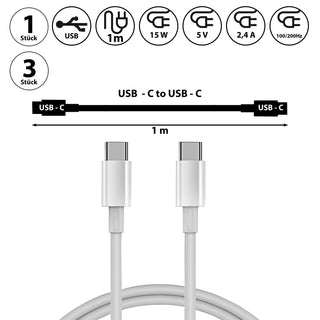 1/3x Ladekabel USB-C to USB-C 1m oder 2m 5V 2,4A 15Watt 100-200HZ Kunststoff weiß Datenkabel Ladekabel USB-Kabel