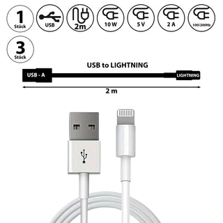 1/3x Ladekabel USB to Lightning 1 oder 2 m 5V 2A 10Watt 100-200HZ Kunststoff weiß Datenkabel Ladekabel USB-Kabel