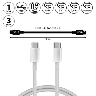 1/3x Ladekabel USB-C to USB-C 1m oder 2m 5V 2,4A 15Watt 100-200HZ Kunststoff weiß Datenkabel Ladekabel USB-Kabel