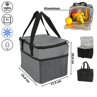 Kühltasche 9 Liter grau/schwarz 25x20x17,5cm Polyester 600D Aluminium Kühlbox Thermotasche Reißverschluss
