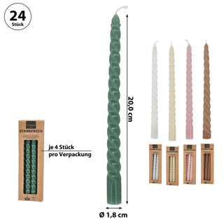Stabkerze 'Twisted' 24er Set Farbwahl H20cm Paraffin Kerze gedreht Dekokerze Wachskerze Spiratkerze