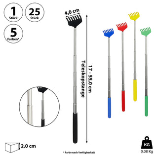 Rückenkratzer Teleskop Edelstahl PVC 4x18x2cm 17bis55cm schwarz grün blau rot gelb ausziehbar Kratzhand Kratzhilfe