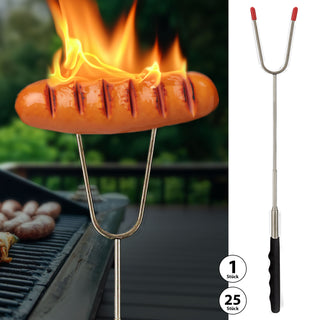 Grillspieß Teleskop Edelstahl PVC 7,5x25x1,5cm 24bis73cm schwarz silber ausziehbar Grillgerät Grillgabel Teleskopgabeln