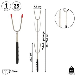 Grillspieß Teleskop Edelstahl PVC 7,5x25x1,5cm 24bis73cm schwarz silber ausziehbar Grillgerät Grillgabel Teleskopgabeln