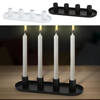 Stabkerzenhalter weiß/schwarz 34,5x11,5x6,5cm Metall oval für 4 Kerzen Kerzenhalter Kerzenständer Stabkerzen