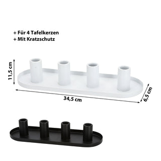 Stabkerzenhalter weiß/schwarz 34,5x11,5x6,5cm Metall oval für 4 Kerzen Kerzenhalter Kerzenständer Stabkerzen