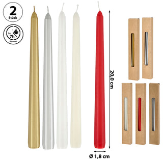 Stabkerze 2er Set weiß/creme/rot/silber/gold 2x19cm Paraffin Dekokerze Kerze glänzend Spitzkerze Leuchterkerzen Wachskerze Echtwachs