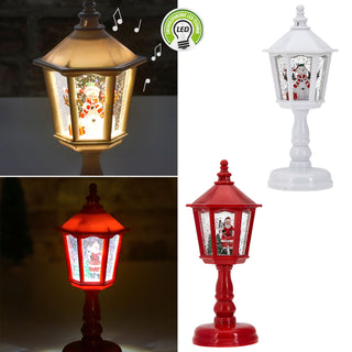 LED XMas Laterne Santa Licht Sound 7,5x21,8x7,5cm weiß / rot 1 LED Kunststoff Schneefunktion Weihnachtsmusik Weihnachtsbeleuchtung
