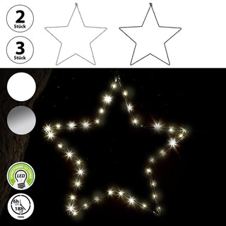 2/3x LED Stern Set weiß/silber 20/30/40 LEDs Ø:20/30/40cm Eisen Kunststoff batteriebetrieben Weihnachtsstern zum Aufhängen Leuchtstern Gartendekoration