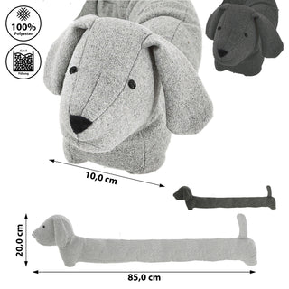 Zugluftstopper Hund hellgrau/dunkelgrau 85x20x10cm Polyester Luftzugstopper Türstopper Zugluftrolle Windstopper