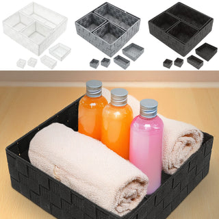 Aufbewahrungskorb 4er Set weiß/grau/schwarz 3 Größen Korb Aufbewahrungsbox Rattan-Design Allzweckkiste Ordnungsbox