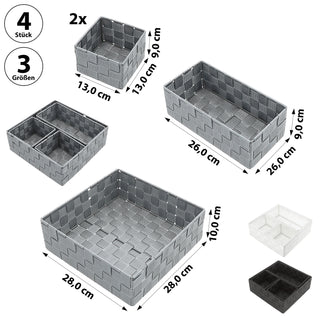 Aufbewahrungskorb 4er Set weiß/grau/schwarz 3 Größen Korb Aufbewahrungsbox Rattan-Design Allzweckkiste Ordnungsbox