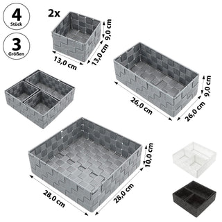 Aufbewahrungskorb 4er Set weiß/grau/schwarz 3 Größen Korb Aufbewahrungsbox Rattan-Design Allzweckkiste Ordnungsbox