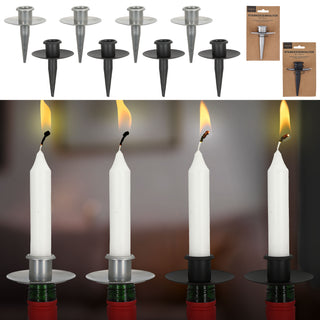 Stabkerzenhalter Stecker Tülle für Flaschen 4er Set 6x10cm schwarz Eisen Kerzenhalteraufsatz für Stabkerzen bis ca. Ø2,5cm