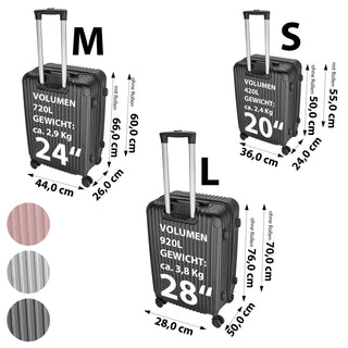 Reisekoffer Set rosegold/silber/anthrazit/schwarz 3 Größen 20/24/28 Zoll ABS Teleskopstange 4 Zwillingsrollen Zahlenschloss Koffer Kofferset